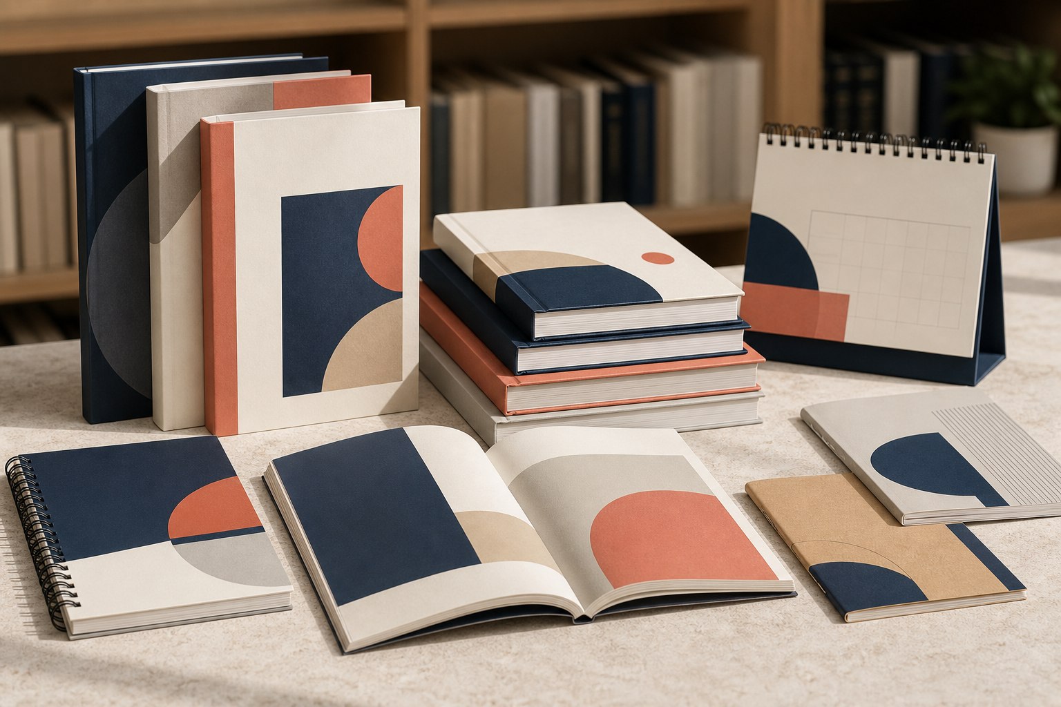 Realistic conceptual books, manuals, notebooks and calendars