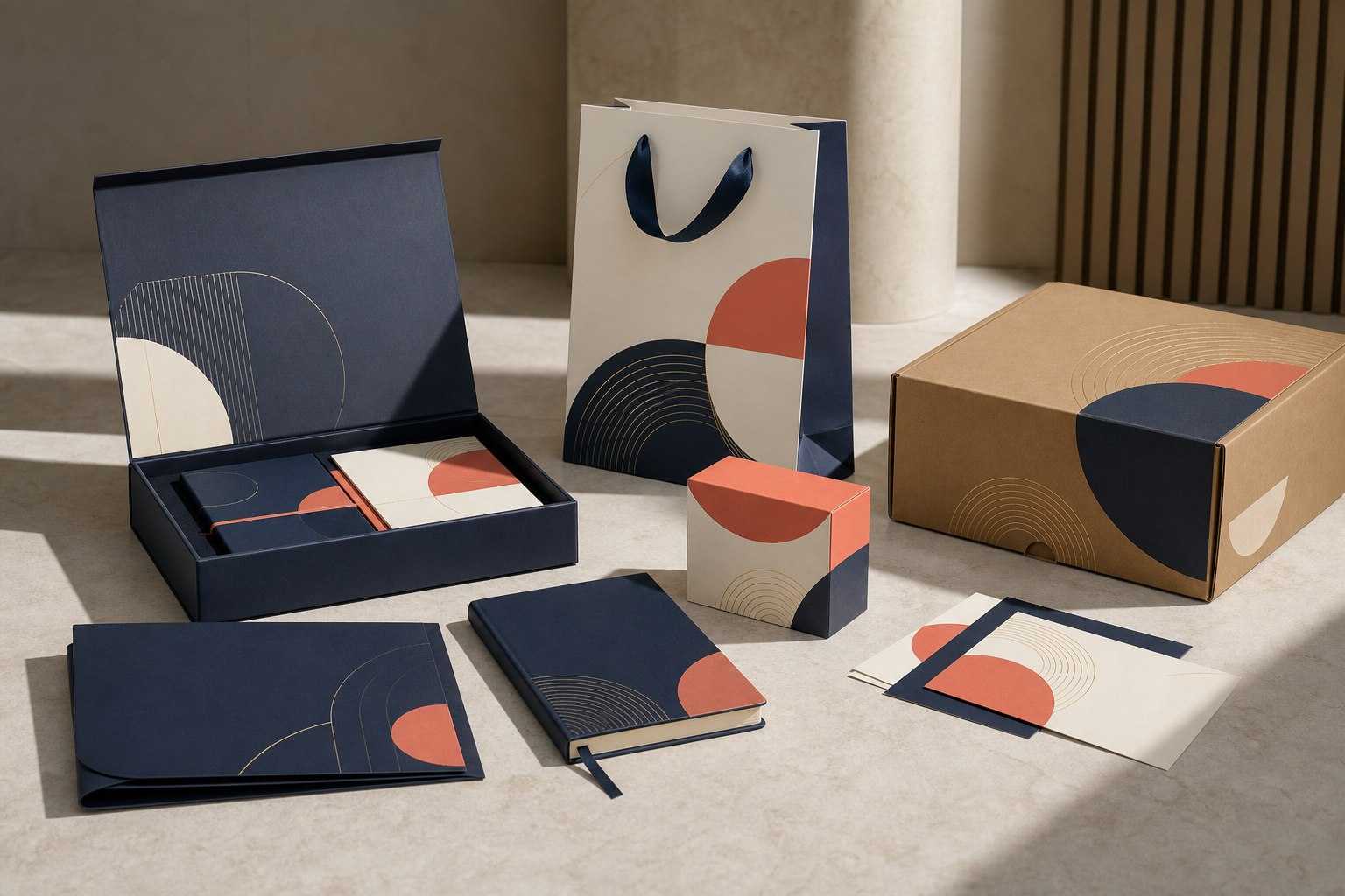 Realistic conceptual corporate packaging and print collection