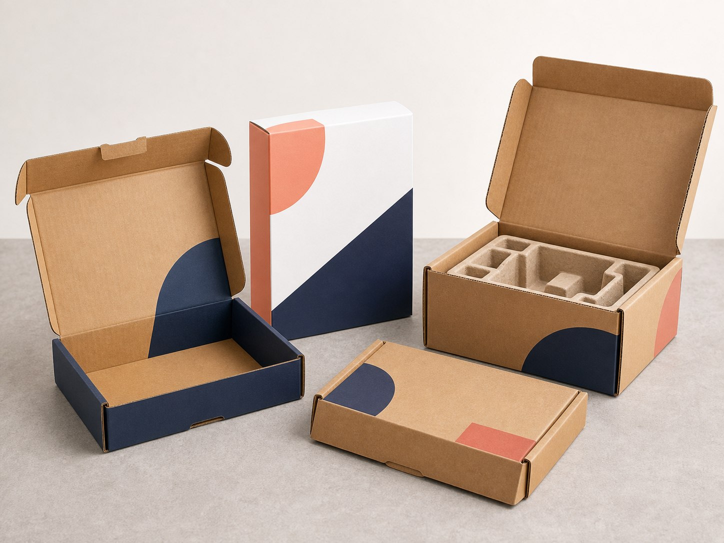Realistic conceptual e-commerce mailers and protective inserts