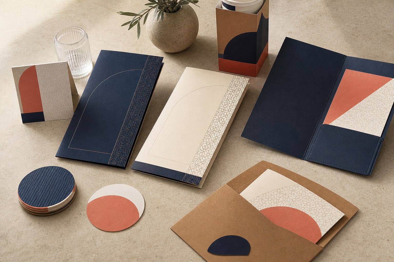 Realistic conceptual hospitality menus and printed materials
