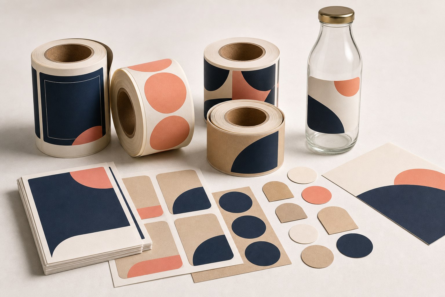 Realistic conceptual labels and stickers on rolls and sheets