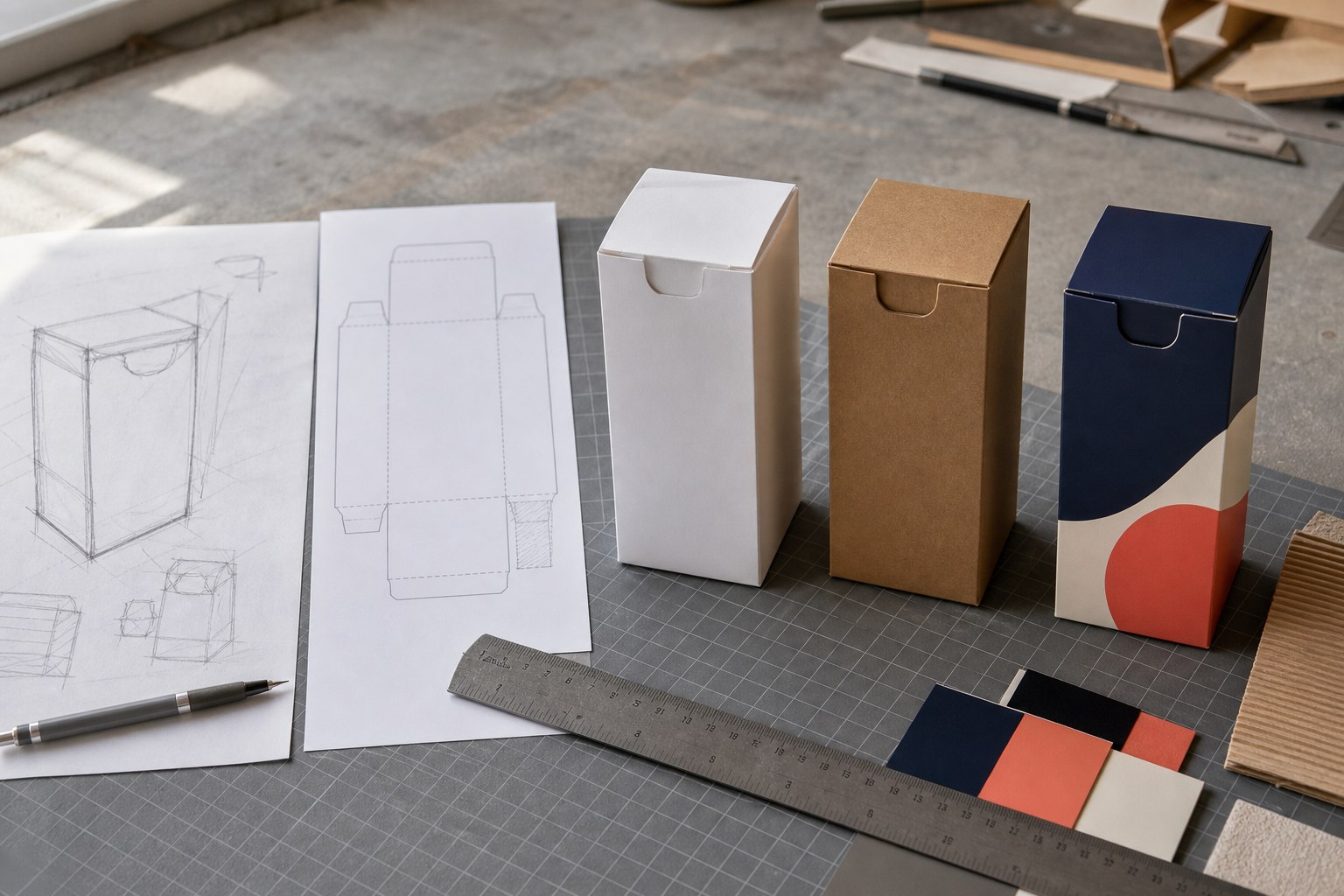 Conceptual packaging development from sketch to finished carton