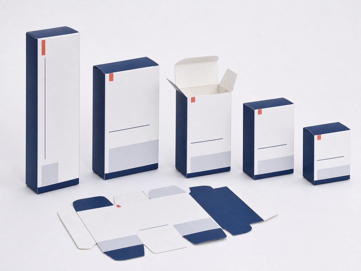 Realistic conceptual pharmaceutical-style cartons without medical claims