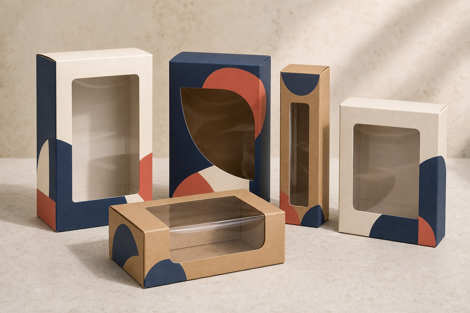 Realistic conceptual cartons with product windows